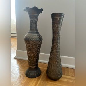 Two handmade Persian brass vase golden /Black 10*40 cm